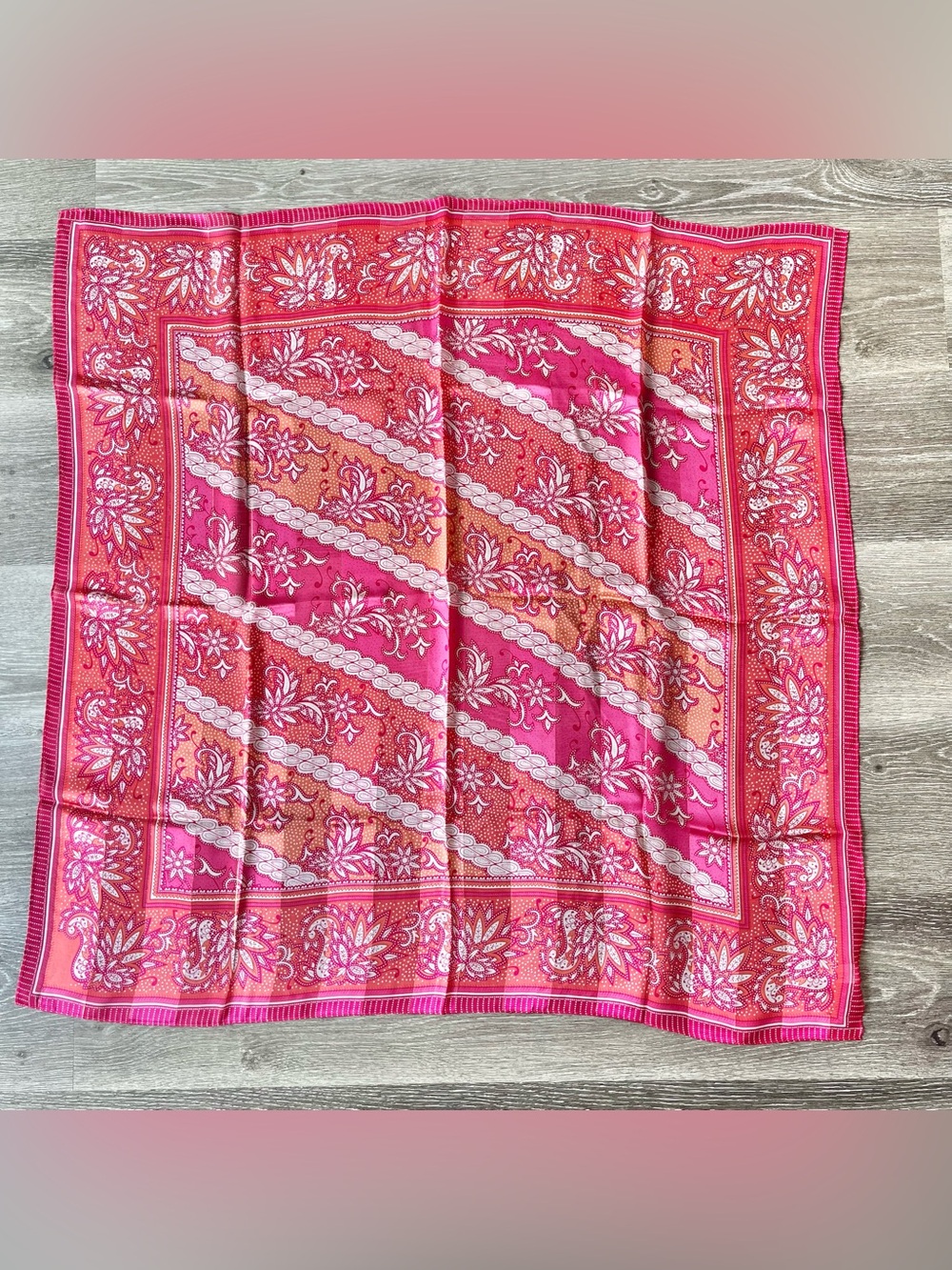 Pink and Coral Floral Paisley Silk Scarf